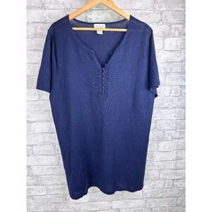 Avenue Sweater Knit Tunic Top Popover Size‎ 18/20 Navy Blue Henley Side Slits